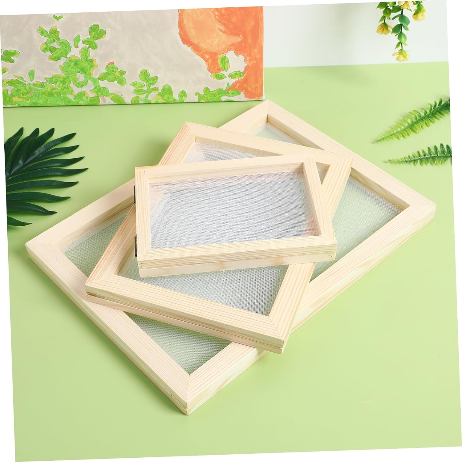 Unomor 1Set Paper Making Kit Wooden Frame with Mesh Cloths Absorbent Papers for DIY Crafting and Papermaking Supplies Easy to Use for Various Activities
