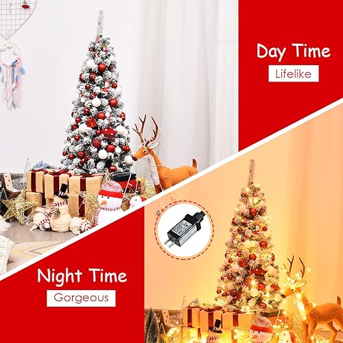 Miniatura 55 de Happygrill Árbol de Navidad artificial preiluminado de 6 pies, árbol de Navidad artificial delgado con 300 luces LED y 618 puntas de rama, bayas