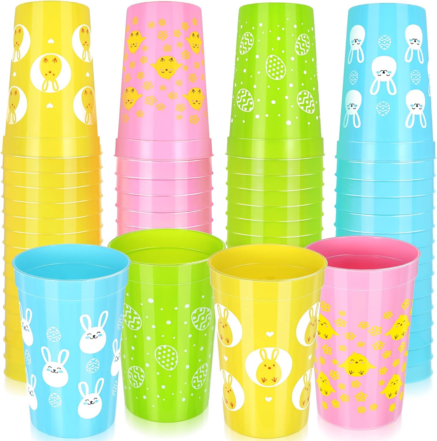 Meanplan 60 Pcs Easter Reusable Plastic Cups Bunny Party Tumbler 12 oz Spring Drinking Tea Coffee Cups Happy Easter Decoration for Party Supply Drinkware Beer Beverage Ice Cream Snacks