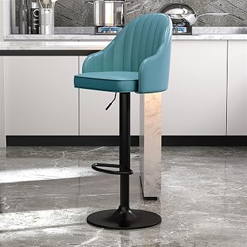 Modern Bar Chair with Back, Adjustable Swivel Bar Stools Set of 2, Kitchen Island Bar Chair,Counter Height Leather Black Metal Frame Round Upholstered Seat for Bars, Cafe, Lounge, Pubs Azu