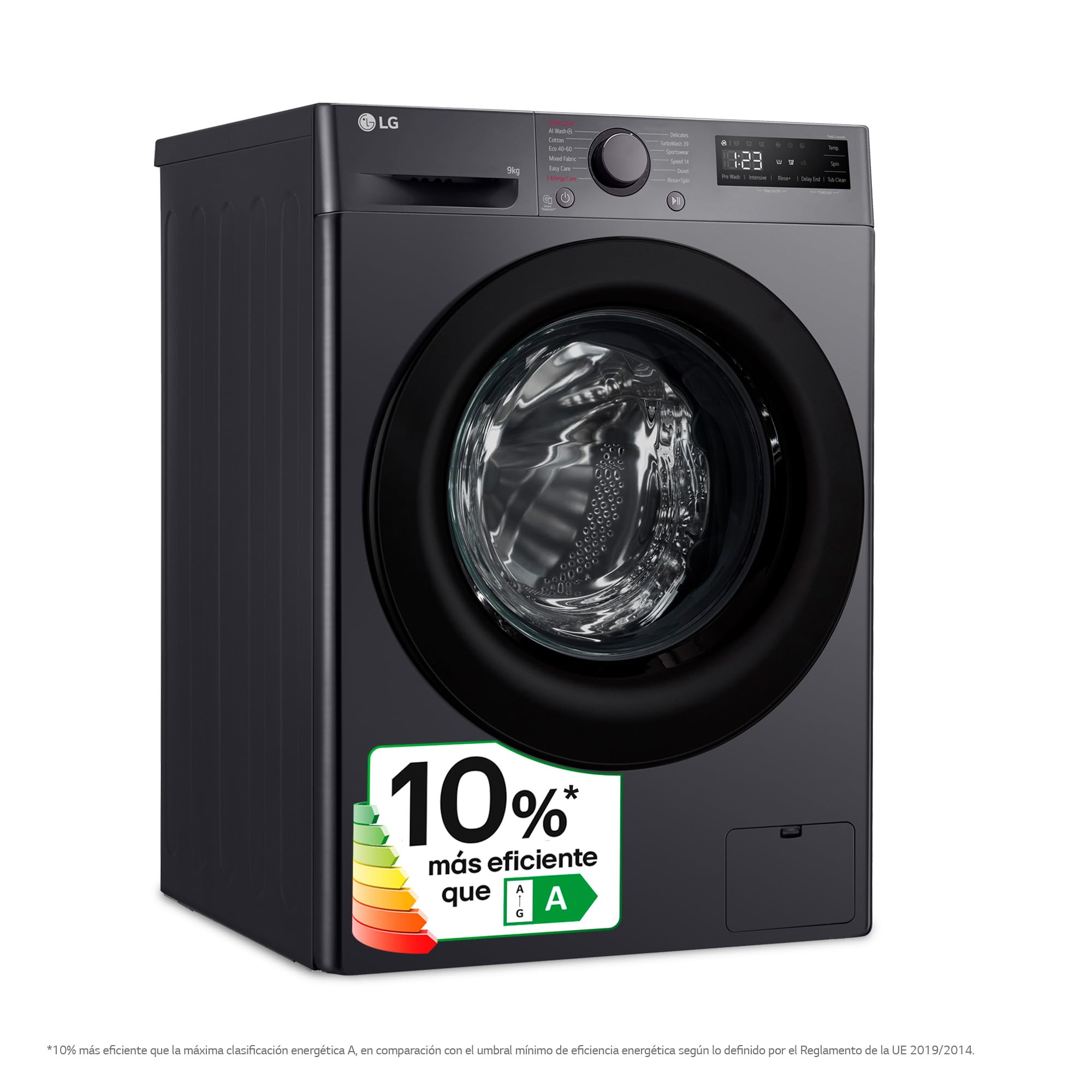 LG F4WR5009A6M - Lavadora Inteligente, 9kg, AI Direct Drive, 1400rpm, Carga Frontal, TurboWash 360º, Algodón Turbo, Vapor Steam, Clasificación A, Serie 500, Inox Grafito