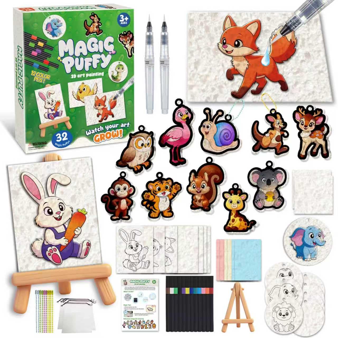 ZHFEIIRU 3D Art Kit, Aqua Puffs Princesses, Mess-Free Painting Craft for Girls & Boys, DIY Color Inflate Activity, Travel Toys & Creative Gifts for Girls & Boys (32PCS Animal+ Display Stand) — image 1
