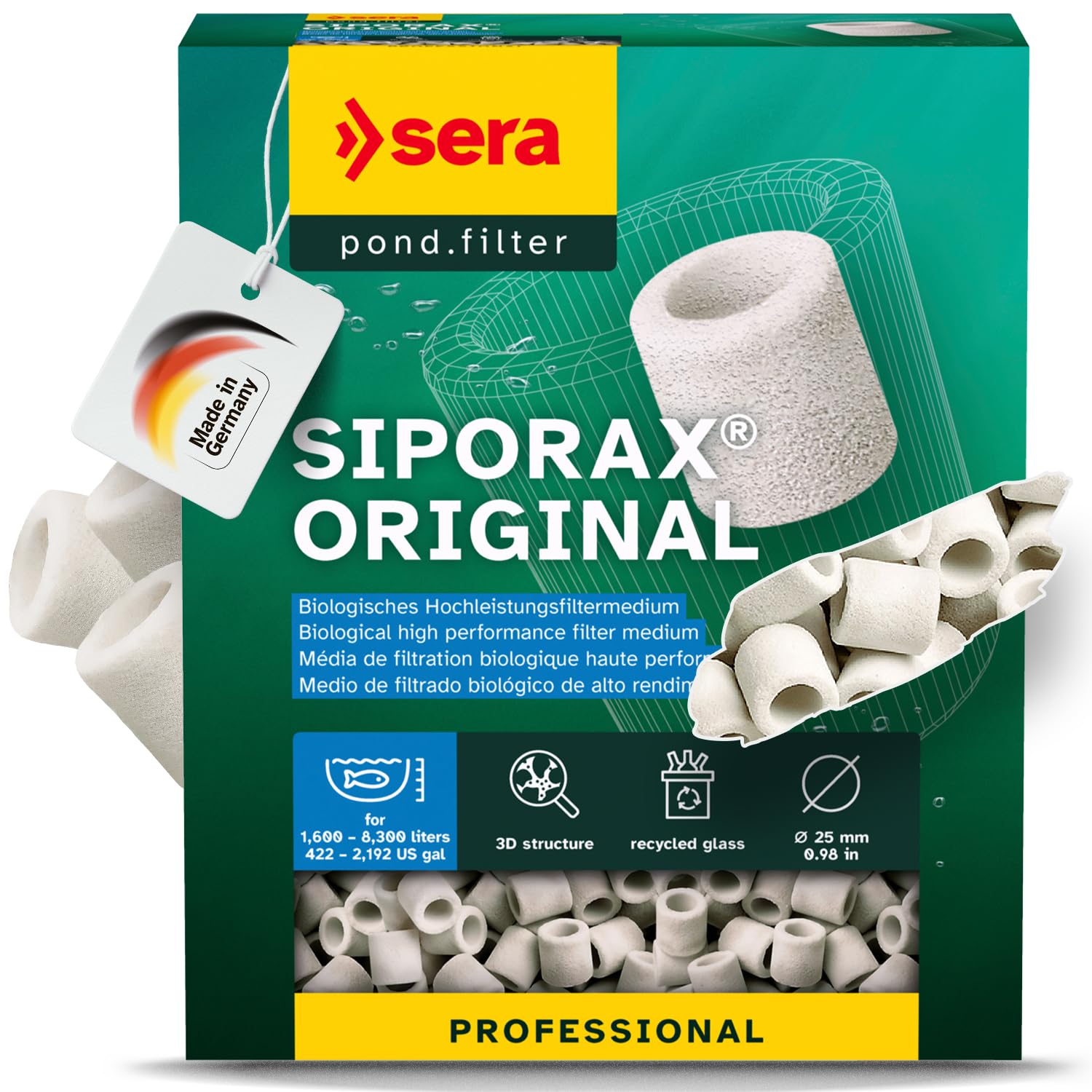 sera Siporax Pond 24.2lb | High-Efficiency Biological Filter Medium | Nitrate Reduction & Optimal Bacteria Habitat | Easy Maintenance & Setup | Ideal