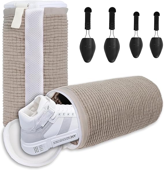 Shoe Washing Bags for Laundry, Laundry Shoe Bag for Washer and Dryer, Reusable Bag for Washing Machine with 2 Pairs Adjustable Shoes Trees (Grey)