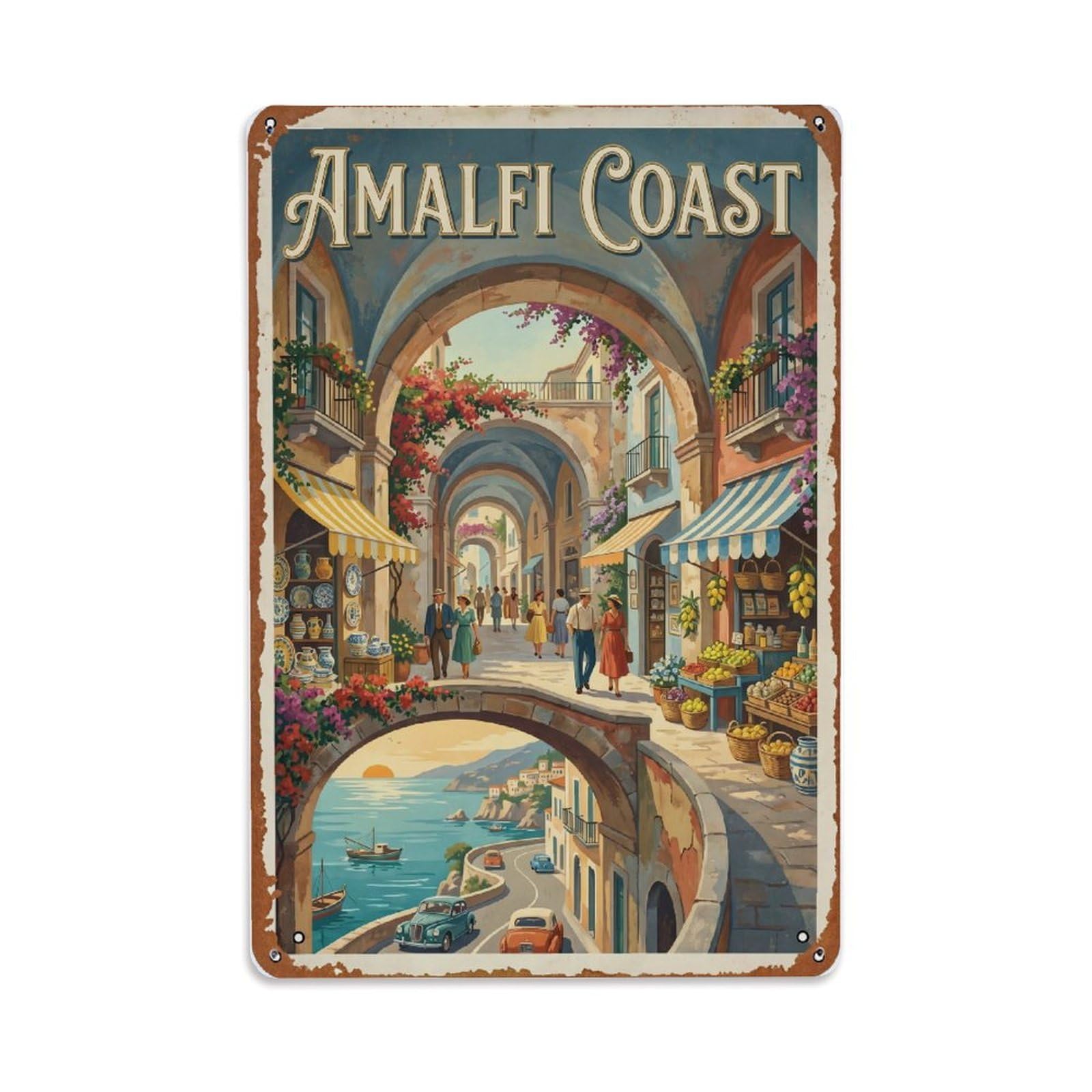 Vintage Travel Arcade Italy Covered Metal Tin Sign Plaque Wall Decor for Cafe, Club Bar, Office, Home Garden Metal Poster 8x12Inch