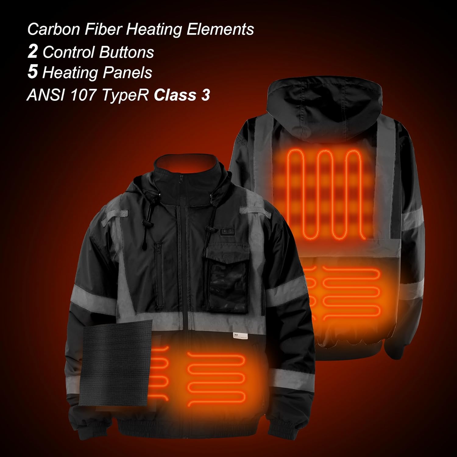 Safety Heated Jacket, 3M Reflective, Waterproof Hi-Vis Work Jacket - Image 5