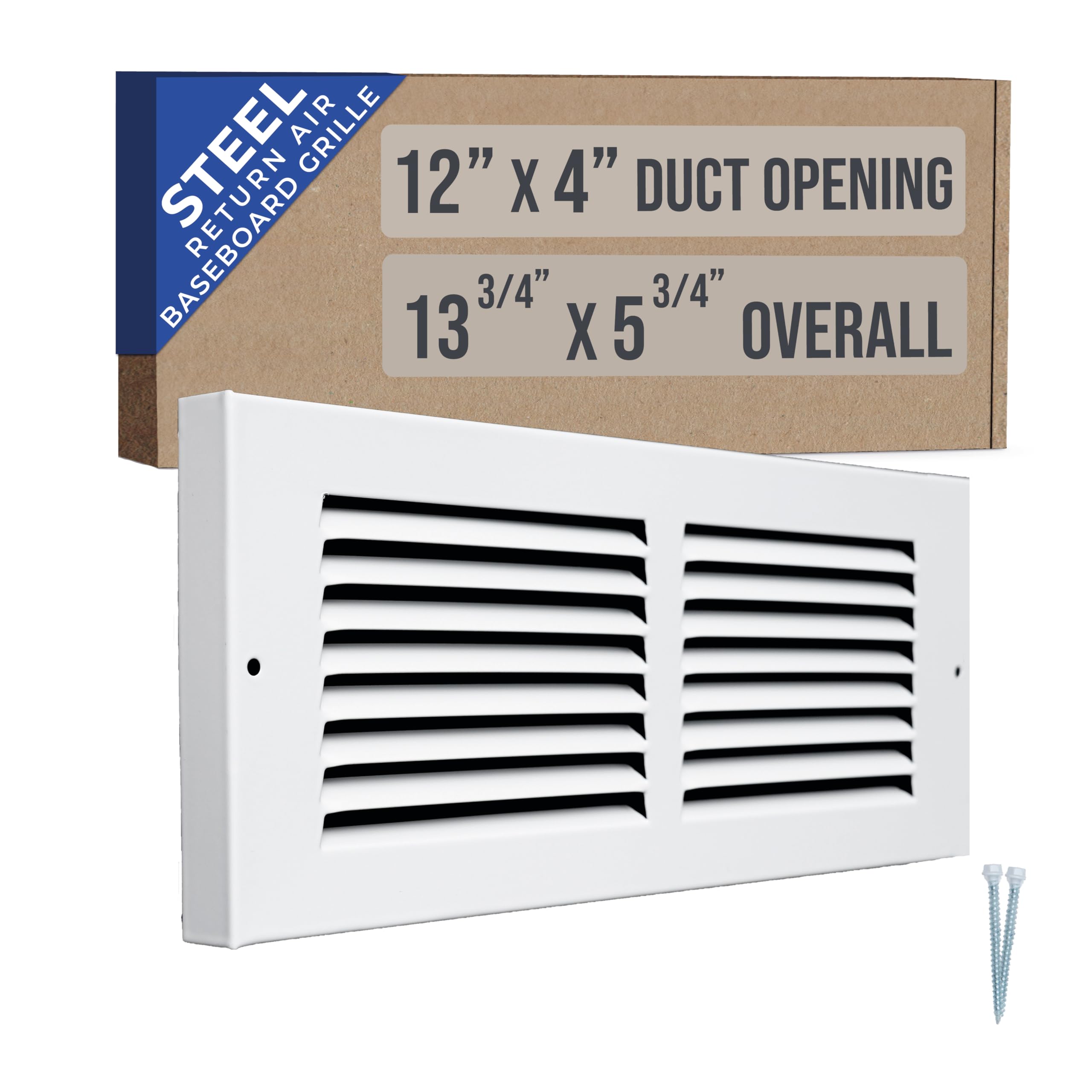Photo 1 of Fits 30x8 Duct Opening | Steel Baseboard Return Air Grille by Handua | Vent Cover Grill | 7/8" Margin Turnback [Depth] to Fit Baseboard | White | Outer Dimensions: 31.75"W X 9.75 "H