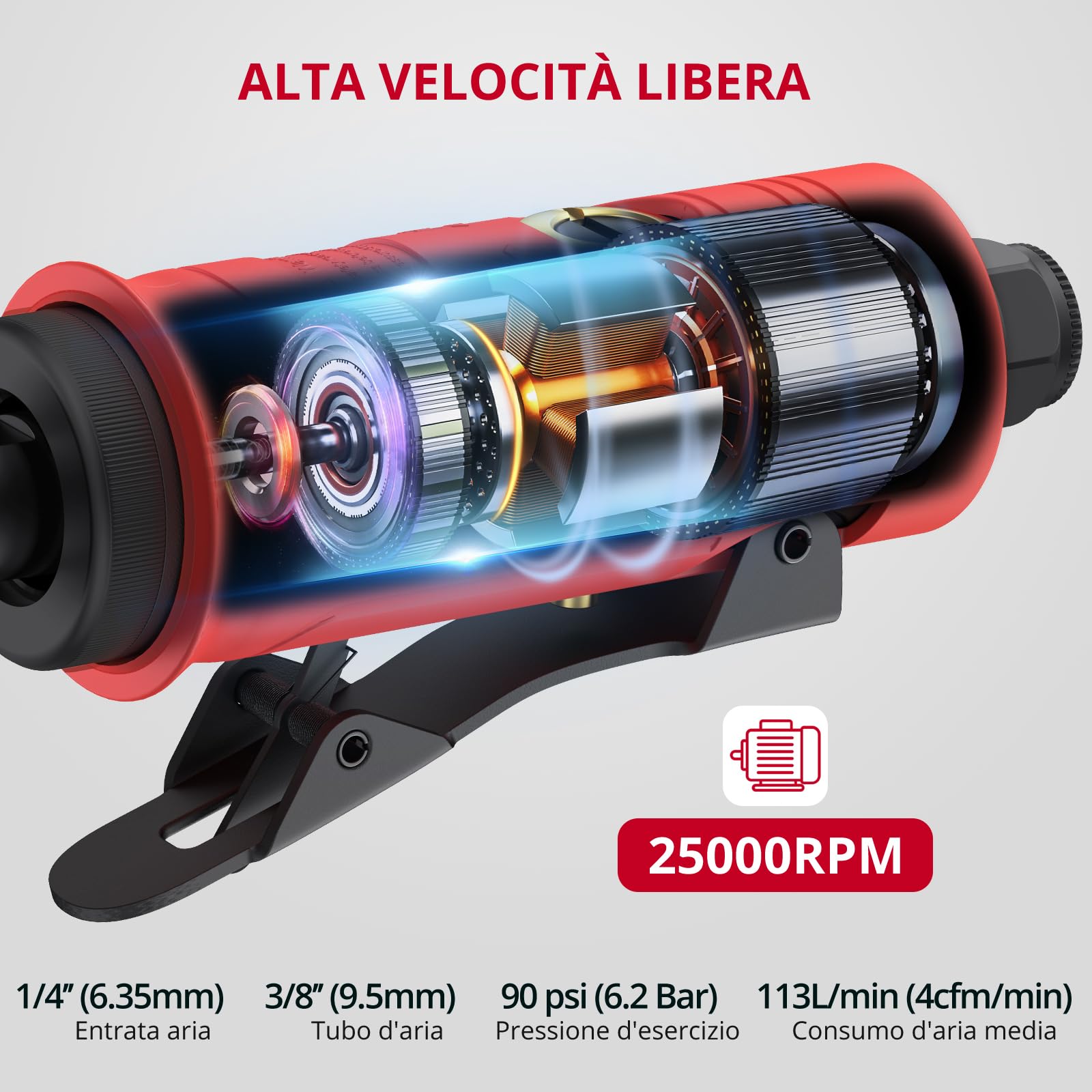 XUNTOP 1/4" Smerigliatrice Pneumatica Diritta Air Die Grinder 25000RPM Smerigliatrice ad Aria Compressa per Smerigliatura Taglio Lucidatura Saldatura Riparazione con 1/4" e 1/8" Pinze di Serraggio