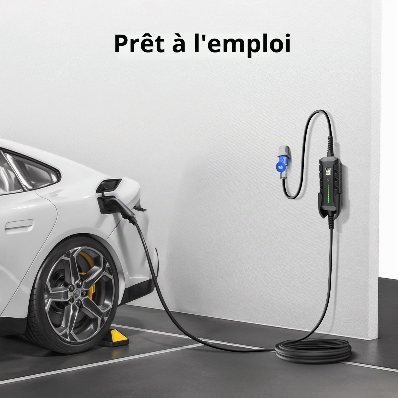EV Chargeur 7,4 KW Station de Recharge Mobile Boîtier Mural avec Affichage Numérique Type 2, CEE Monophasé, câble de 6 m, 16 A/24 A/32 A