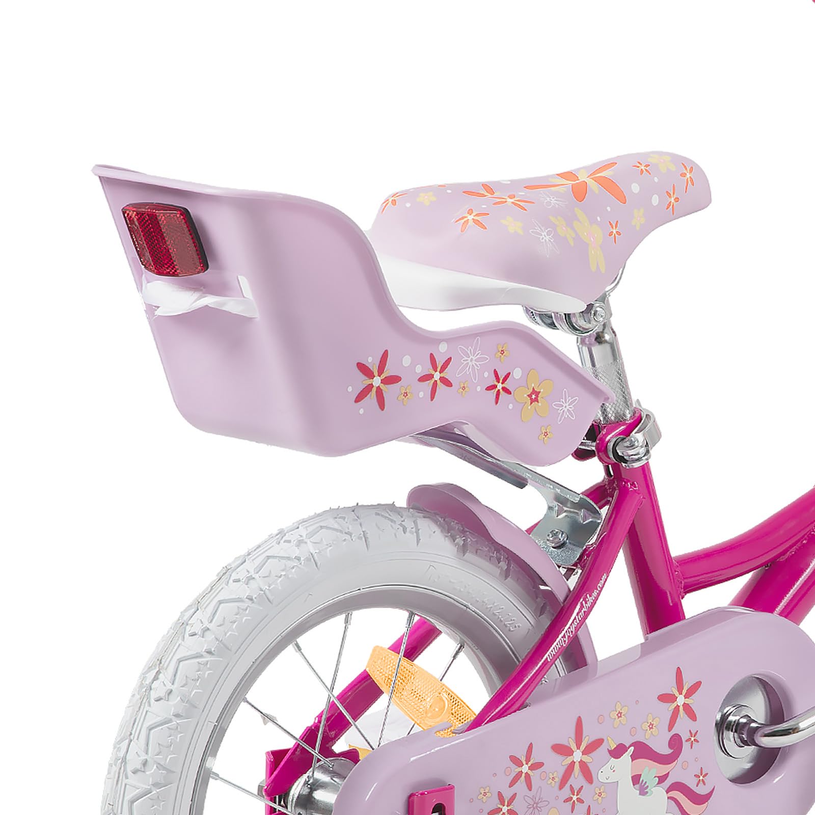 JOYSTAR Bicicleta Unicornio 12/14/16/18 Pulgadas para Niñas de 2-9 años, Bicicleta Infantil con Asiento de Muñeca y Ruedas Estabilizadoras y Cesta
