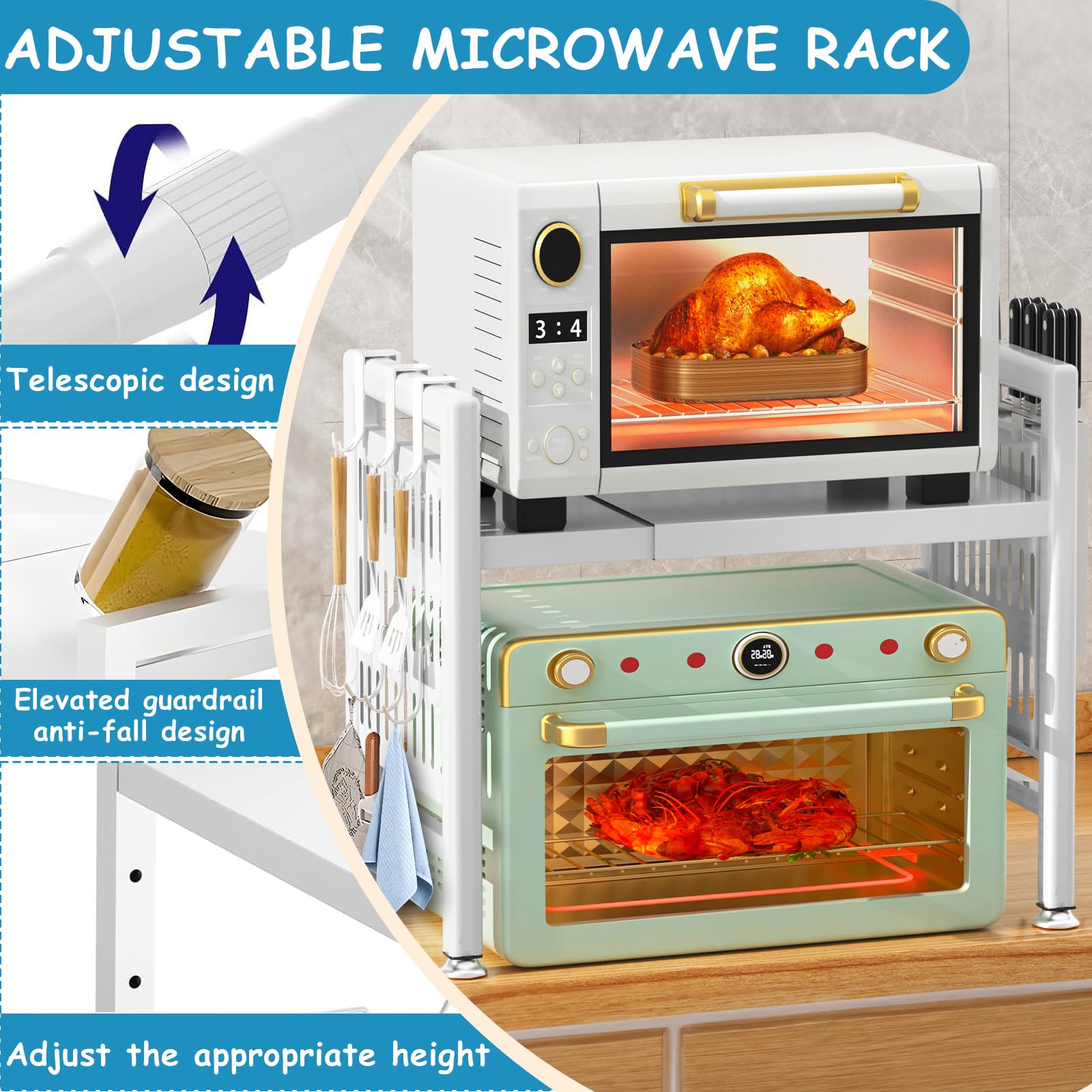 Mensola Microonde Regolabile NLMWTI Con Ganci - Salvaspazio, Carico Fino A 50 Kg, Nero/Bianco - Foto 10