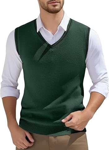 Chaleco de Punto con Cuello en V para Hombre Estilo Informal Sin Mangas Corte Ajustado Chaleco de Lana Suéter de Punto Clásico Chaleco de Caballero de Negocios