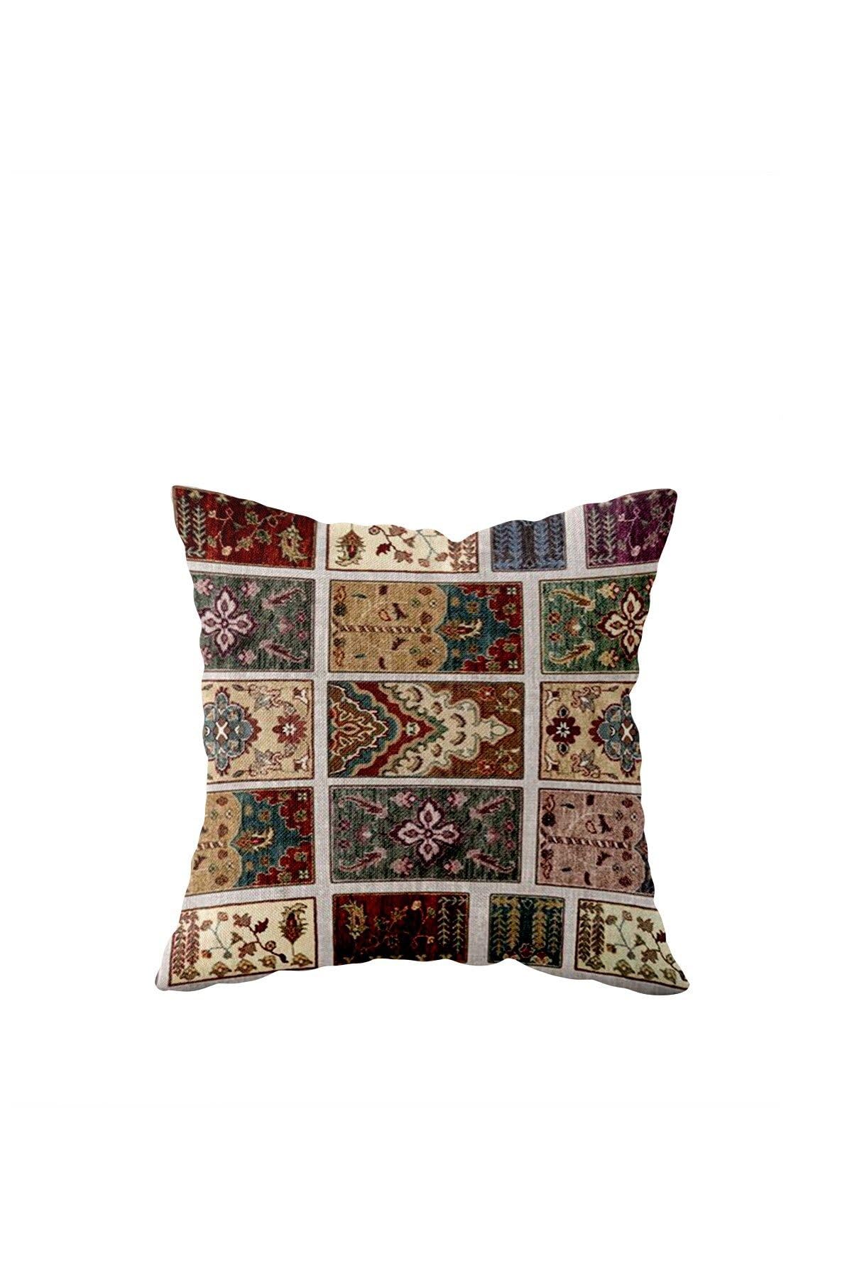 Pelangi Kilim Desenli Çift Taraflı Gizli Fermuarlı Yastık Kılıfı Kırlent Koltuk Yastık Kılıfı, Kahverengi 43 x 43, 5591612860450455
