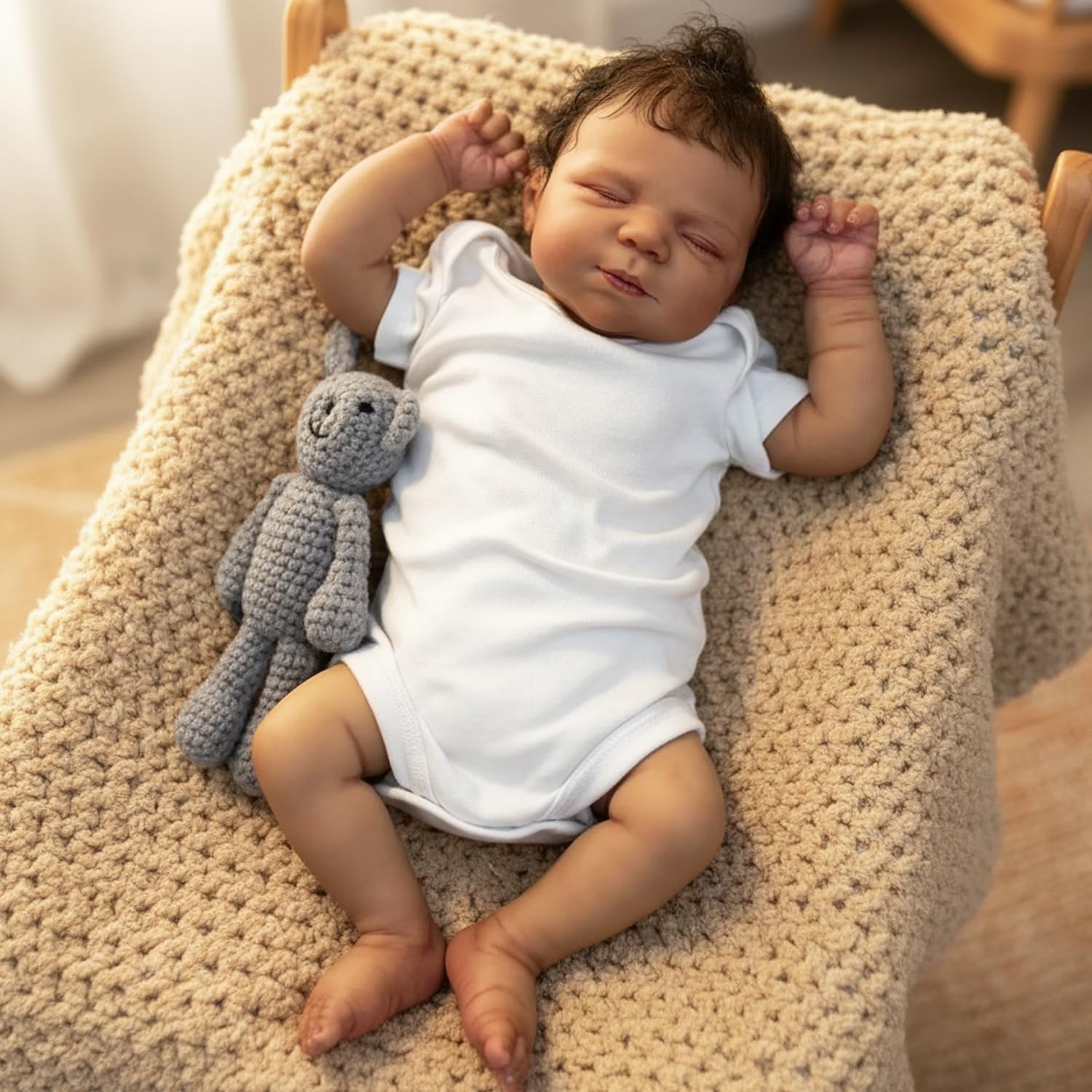 Zero Pam Black Reborn Baby Dolls - 18 Inch Lifelike Baby Doll Eyes Closed,Realistic Newborn Boy Dolls Soft Cloth Body, Real Life Biracial Silicone Reborn Doll for Girls