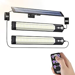 ソーラーライト 分離型 2灯 LED 屋外 人感 センサーライト【極高輝度2500lm・IP65防水・延長コード3m×2本】3モード切替 2000mAh大容量電池 リモコン付 自動点灯/消灯 室内/室外兼用 地震/津波/台風/防災に対応 ガーデン/玄関/廊下/庭/壁掛け/駐車場/物置に最適 取付簡単 日本語説明書付き