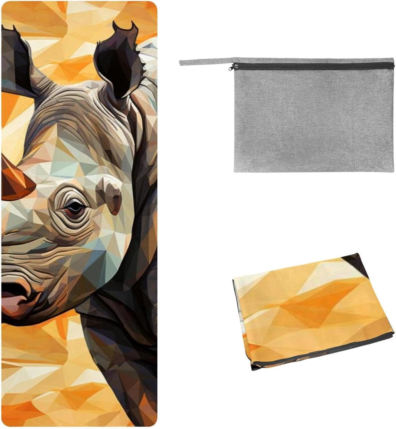 Yoga Towel, Rhino Animal Print Non Slip Sweat Absorbent Hot Yoga Mat Towel for Hot Yoga, Pilates and Fitness - 72.8" x 26.8"