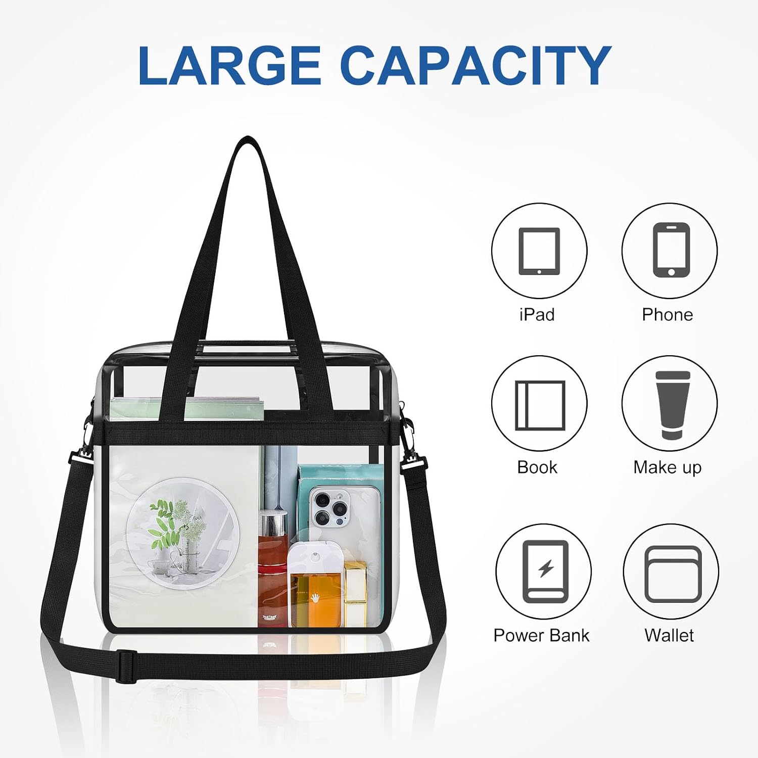 USPECLARE Clear Tote Bag for Stadium Events, 12x6x12 Transparent Stadium Bag for Work, Sports Games,Gym，Concerts