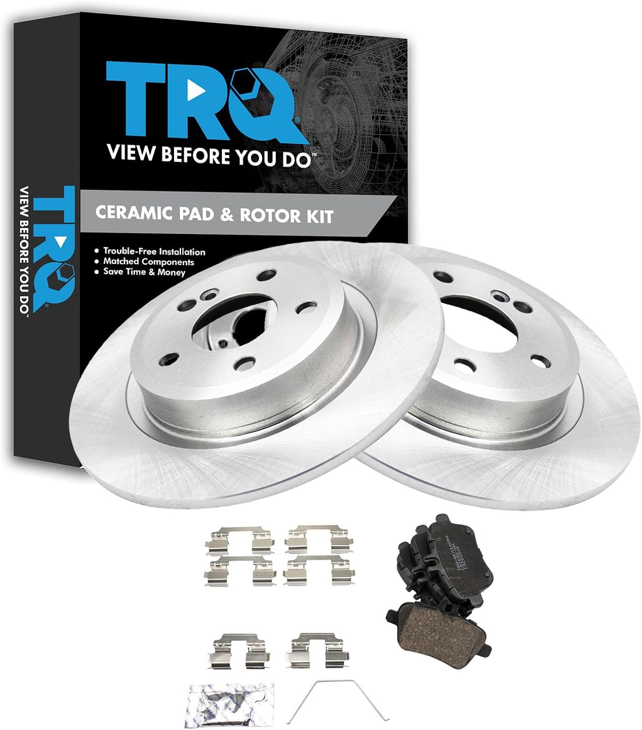 TRQ Rear Ceramic Brake Pad and Rotor Kit for Mercedes-Benz GLA250 (rear)