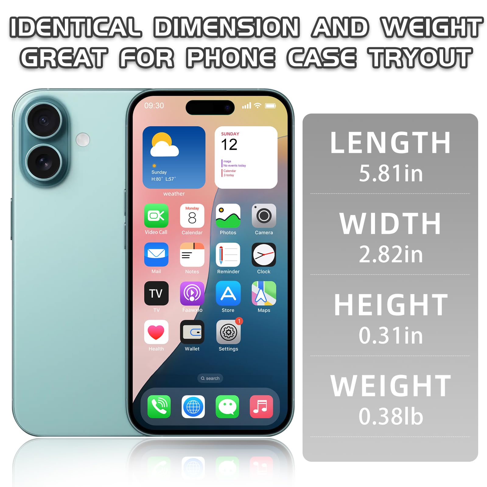 Dummy Fake Phone Model, Looks Like The RealPhone Compatible withPhone 16 Pro Max, for Cellphone Store Display or Send a ToyPhone for Kids (16,Teal, The Screen is Printed with Patterns)