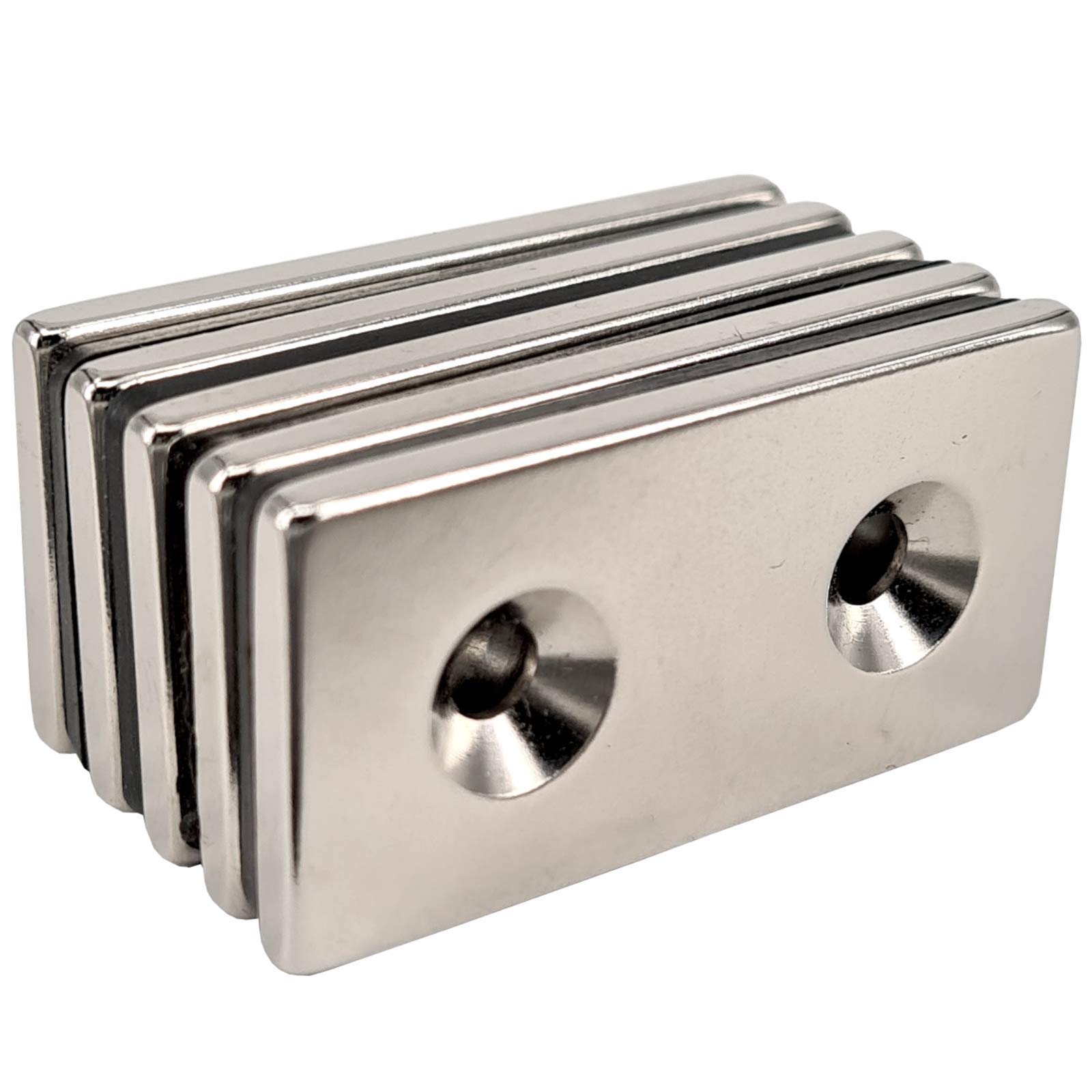 Neodym Magnet mit Bohrung und Senkung 40x20x3mm 12 KG Quader - Senkkopfschraube - M4 Senkloch zum anschrauben - Senkbohrung Senkkopf [5 Stück]