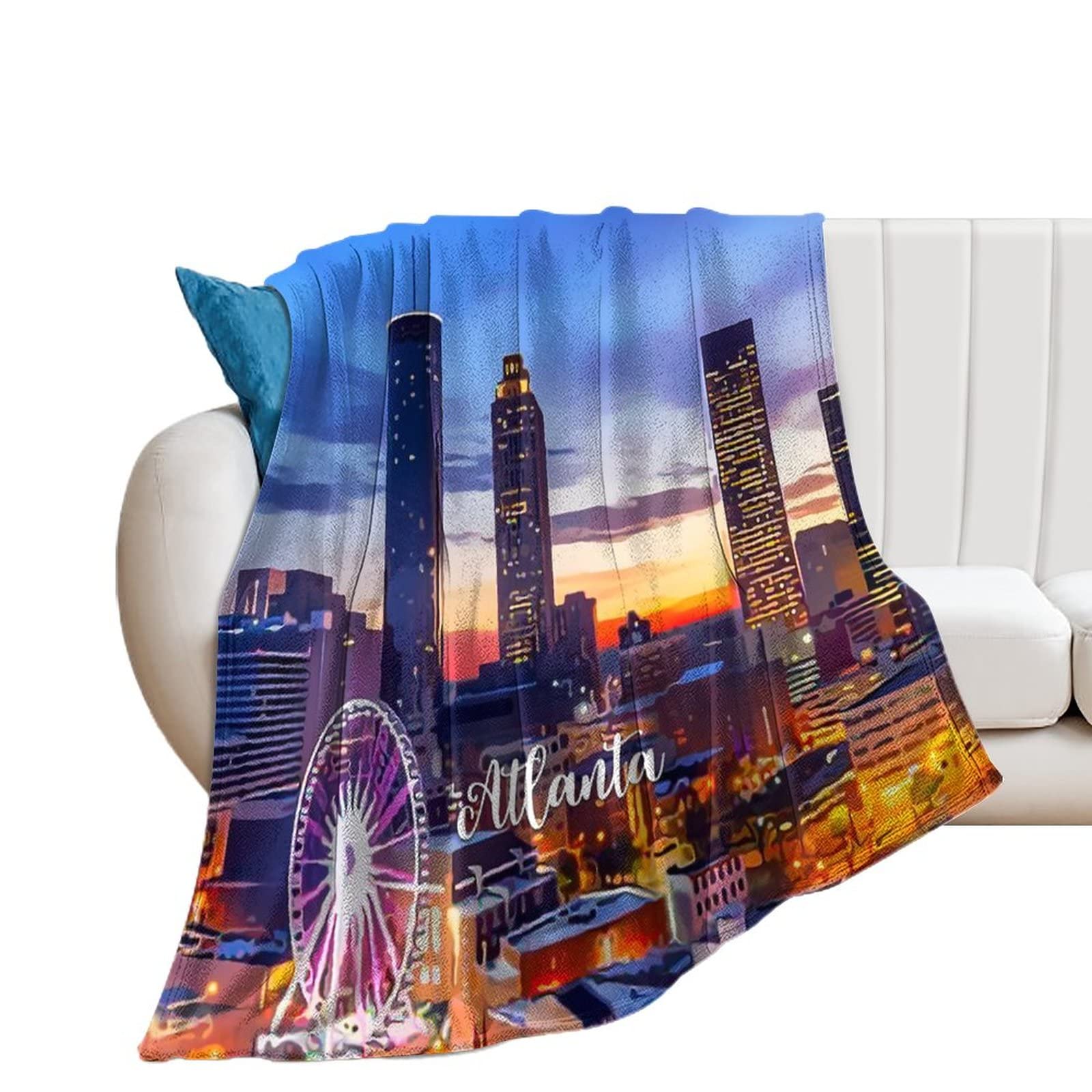Couverture en flanelle légère de voyage et camping plaid canapé douillet design ville d'Atlanta