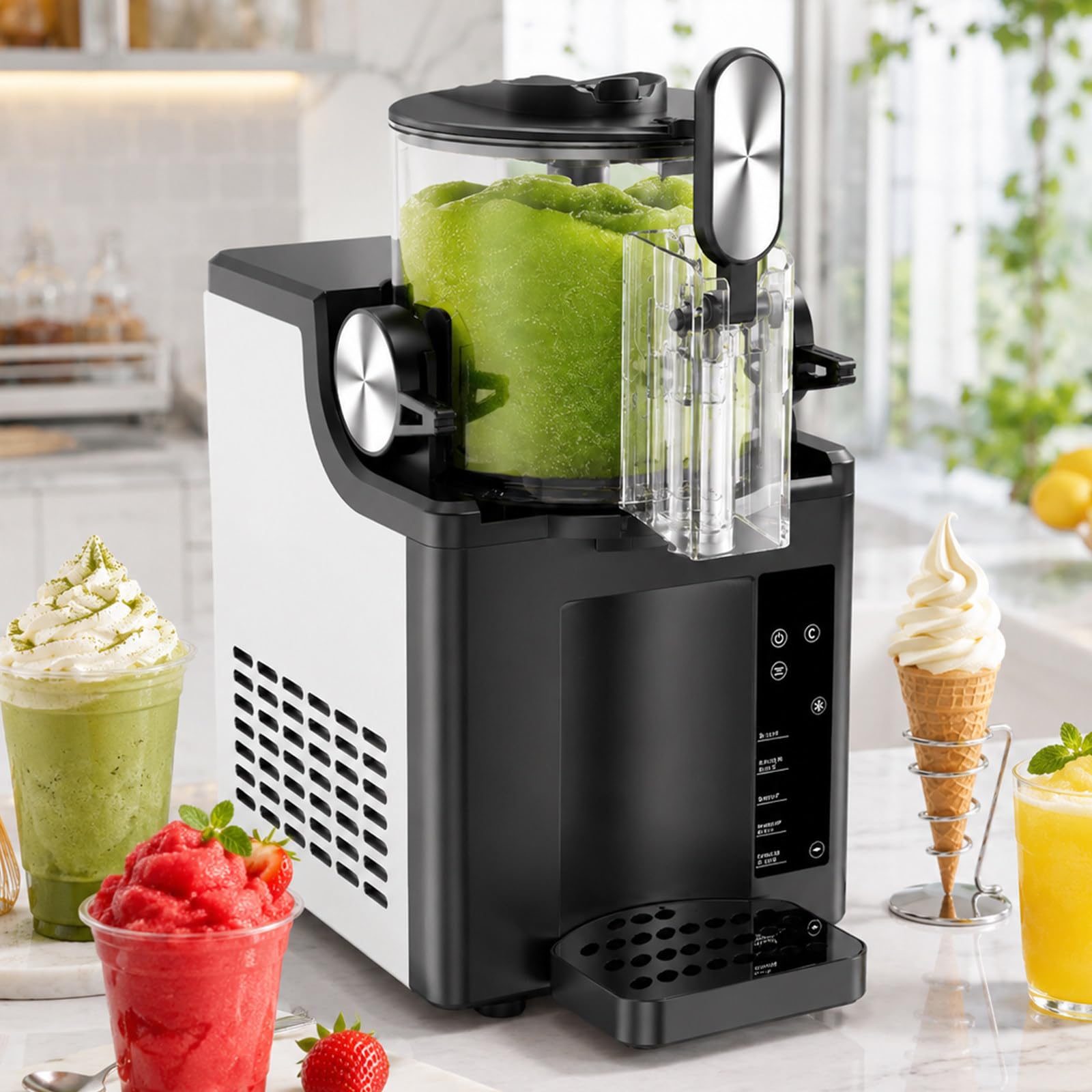 lilishangmao 1.5L Single Bowl Slush Machine with Adjustable Texture, 4 In 1 Slushy Machine for No Ice Slushies Milkshakes Soft Serve And Coffee Shop Drinks, One-Button Auto-Clean B