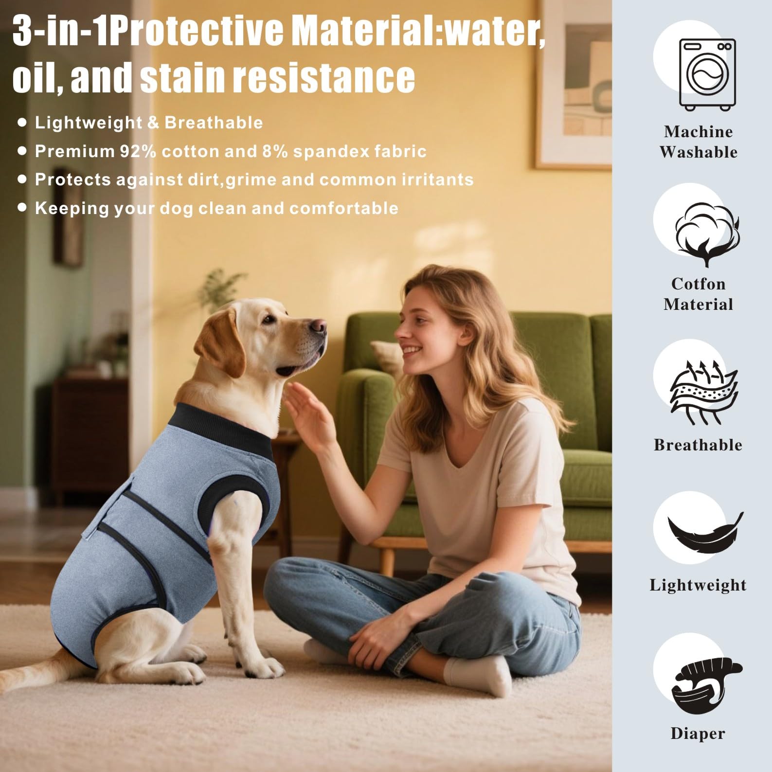 Traje Recuperación Cirugía para Perros, Body Post Quirurgico Perro Trajes Onesie Mascotas Pijamas para Cuidado Postoperatorio Ropa Quirúrgica para Perros (Gris, L)