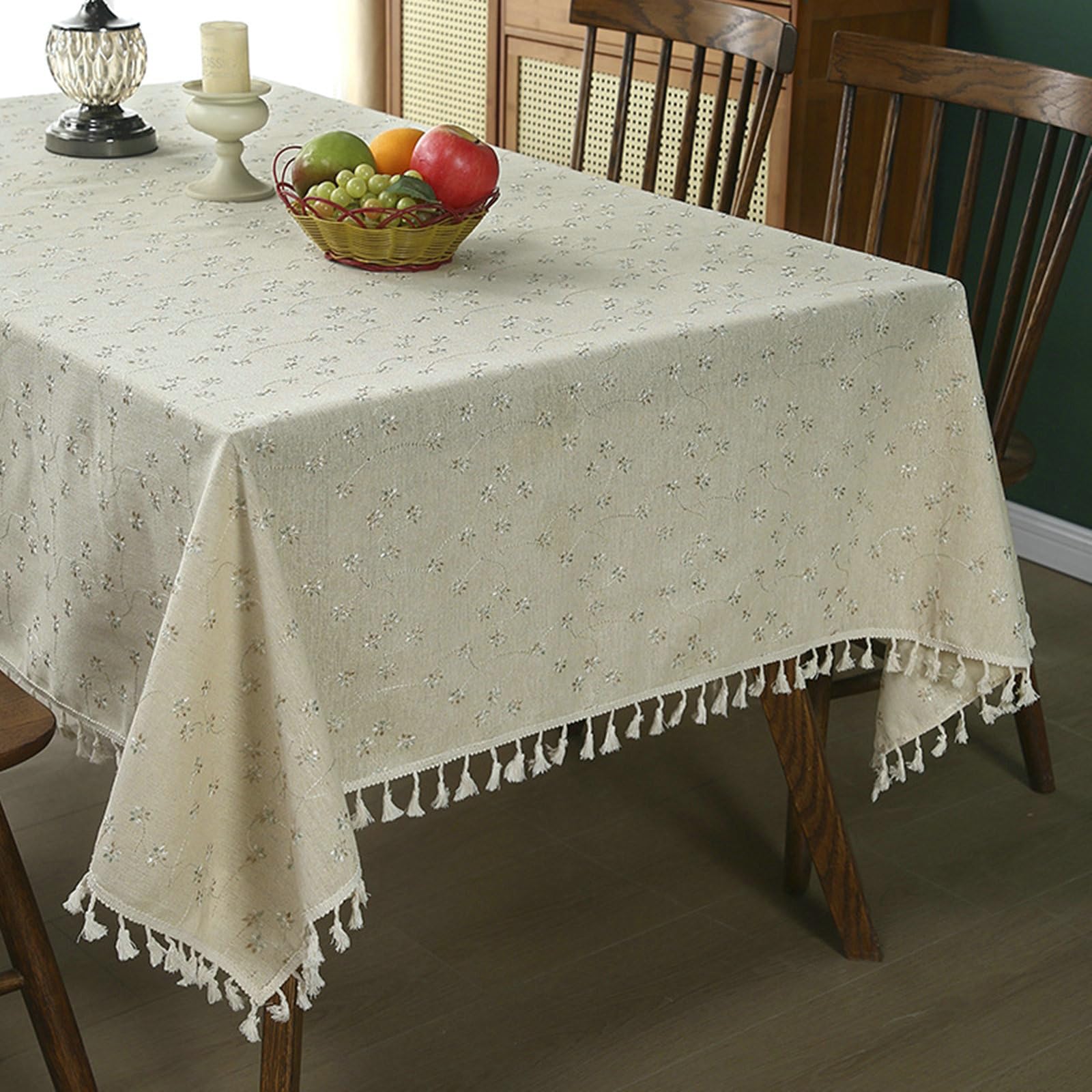 Gualiy Nappe Table Salon Carrée 130x130cm, Fleur en Polyester Lin, Beige