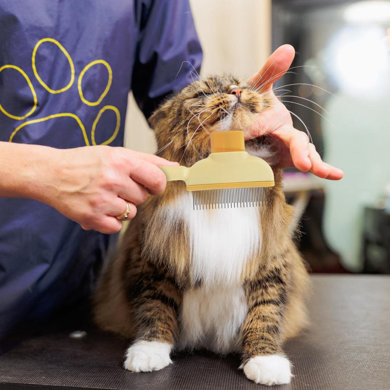 Selbstreinigender Flohkamm Für Haustiere, Katze Entspannte Kamm, Knoten Verschütteten Kamm Verfilzte Haarentferner Mit Langen Und Kurzen Metallzähne, Fellpflegebürste, Haustier Supplies