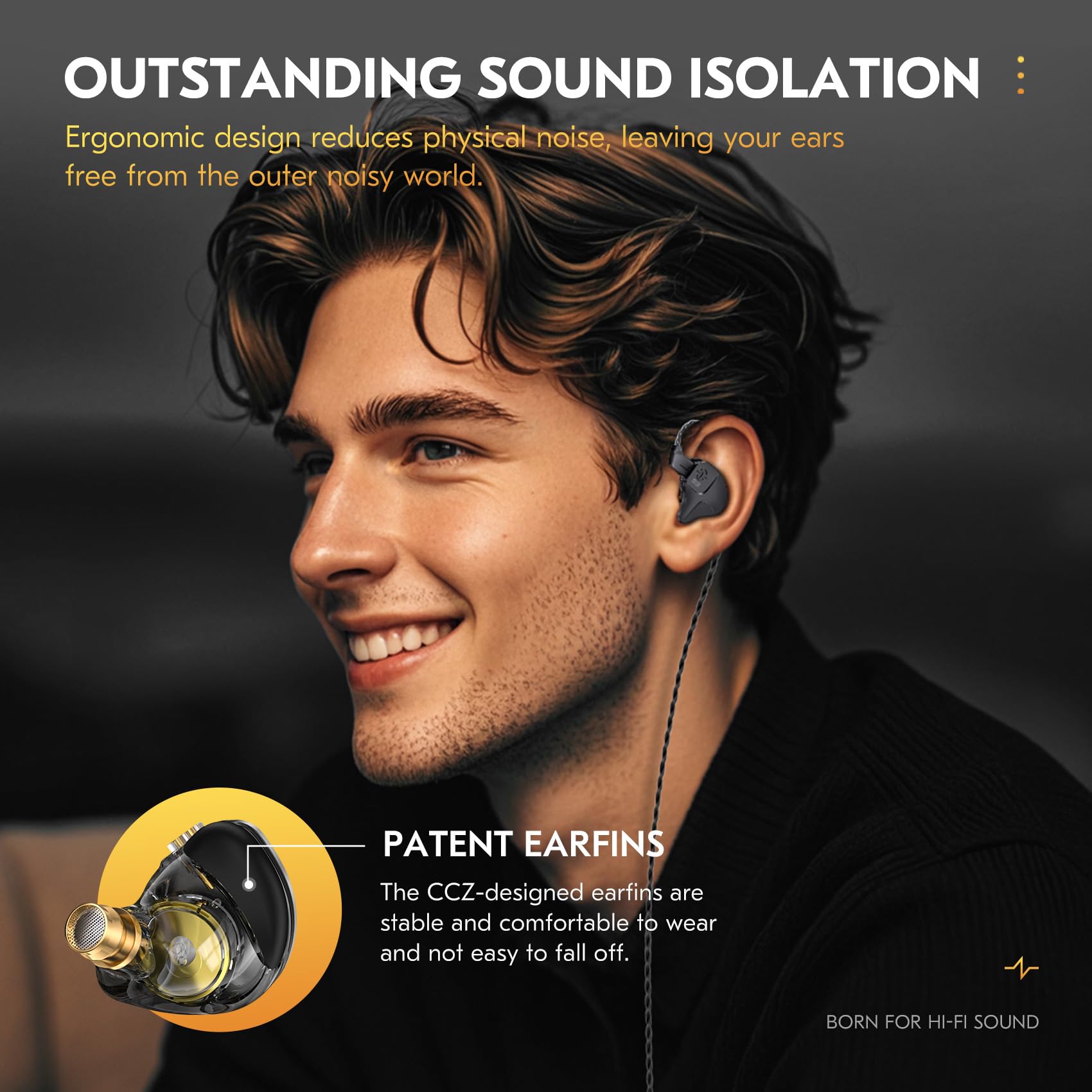 CCZ DC03 in Ear Monitor Headphones, Deep Bass Sound Wired Earbuds IEM Earphones, 1DD HiFi in Ear Headphones Noise Cancelling Ear buds, IEMs for Gaming Musician Singer Stage Calling(Black, without Mic)