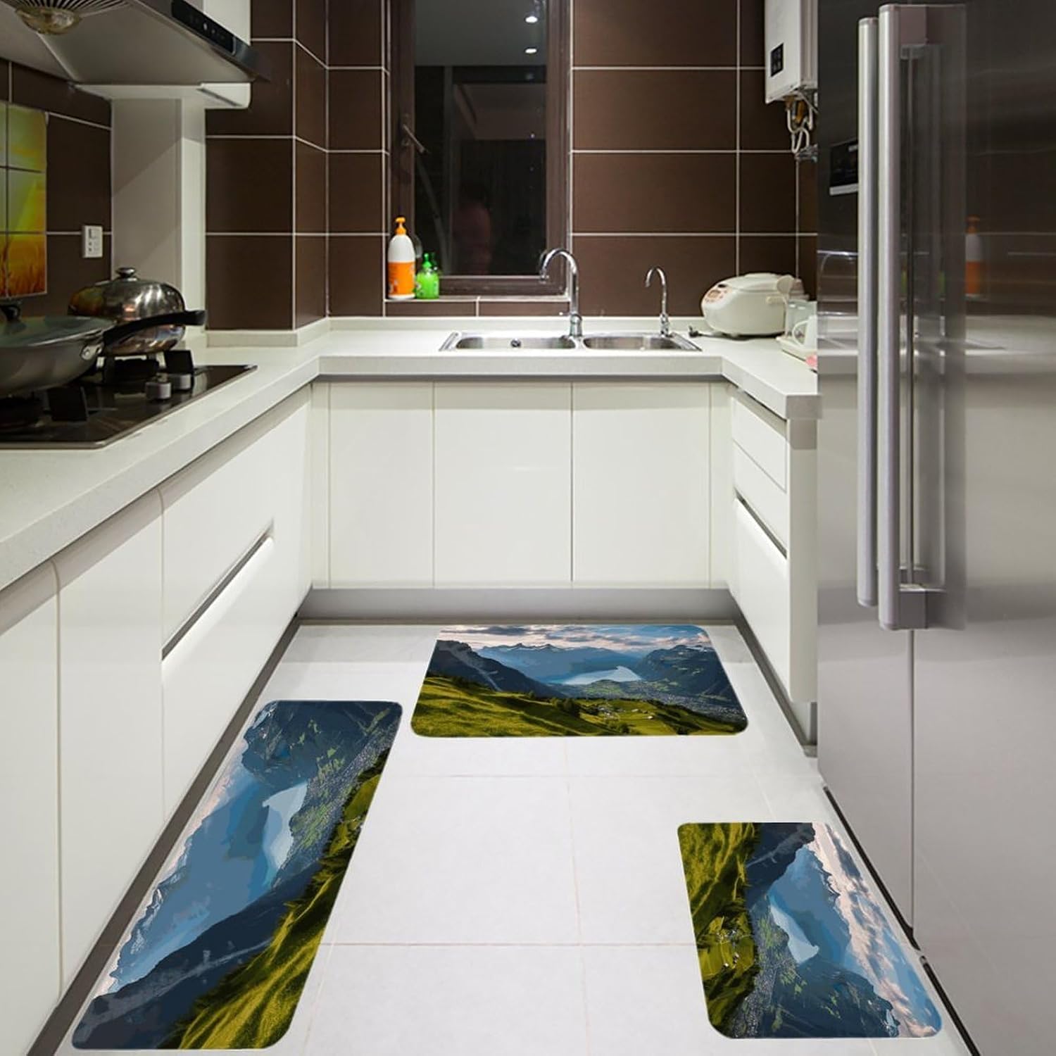 Switzerland Alps Kitchen Mats for Floor 3 Pcs Kitchen Rugs