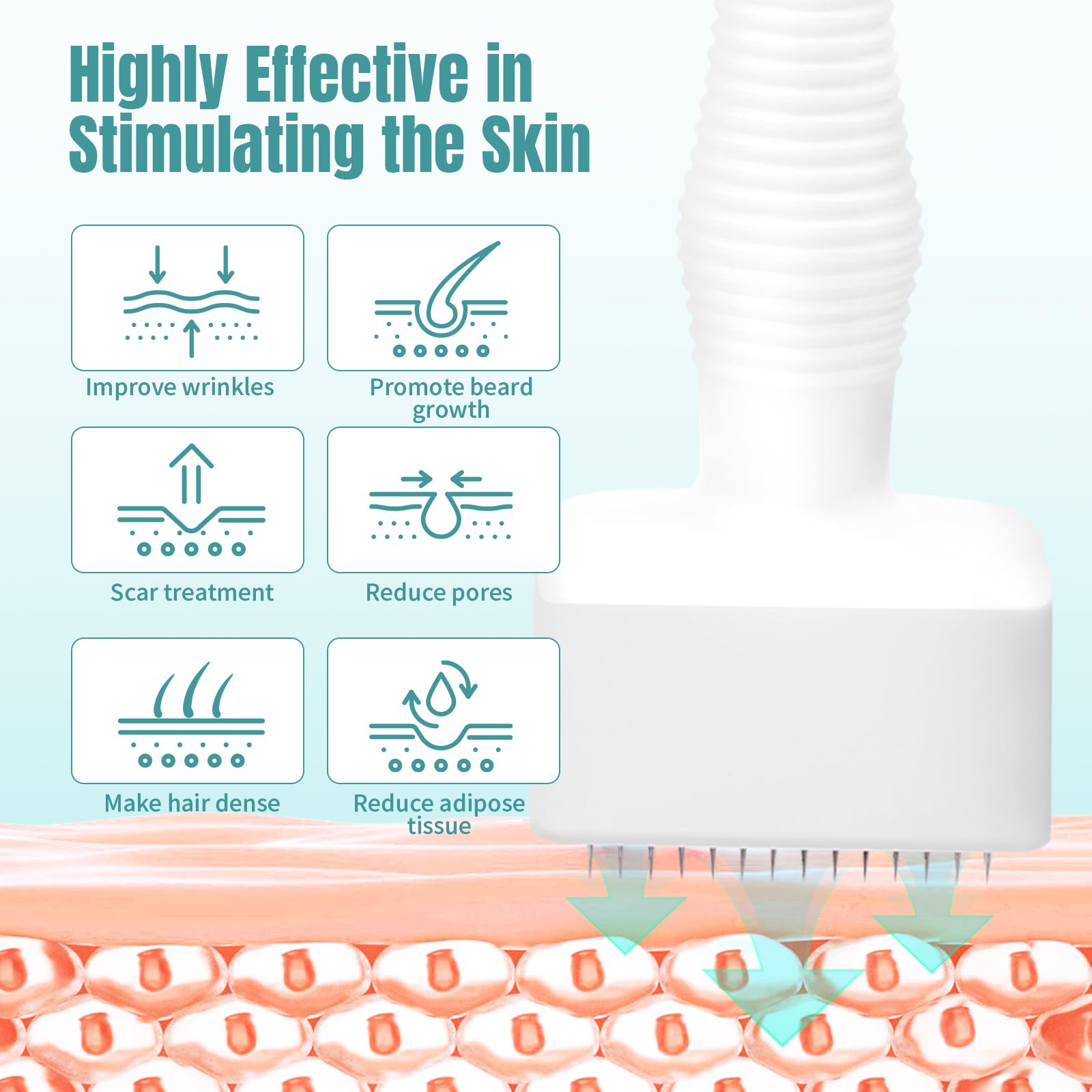 GEMERRY Dermastamp MicroNeedling - Penna Automatica per Trattamento della Pelle, 140 Microneedle Stamp, Profondità Regolabile da 0.mm a 3mm