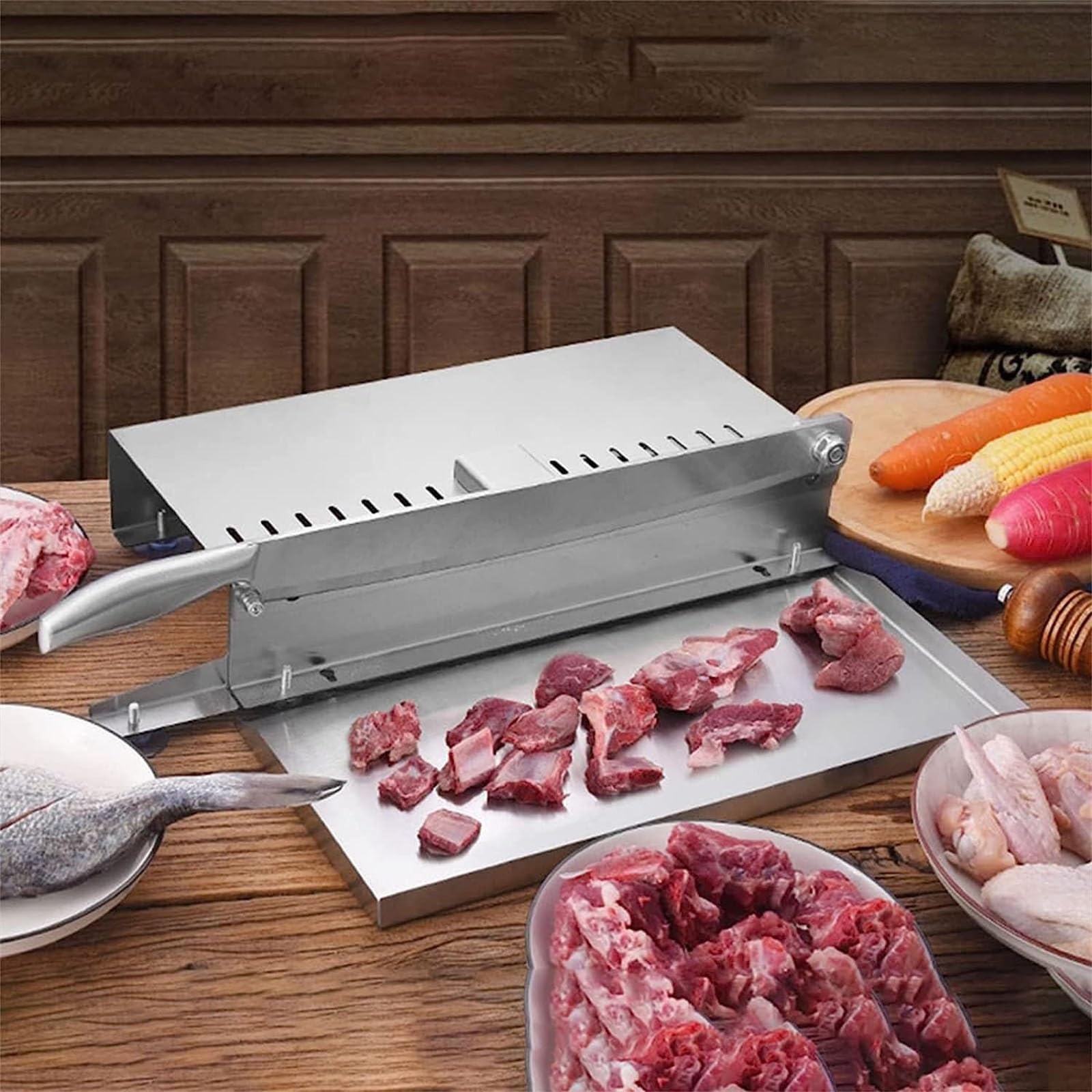 Vnook Fleischschneider, Edelstahl-Rippchenfleischschneider, manueller Knochenfleischschneider, Allesschneider, Geeignet für Küche, gefrorenes Fleisch, Gemüse, Knochen(M)