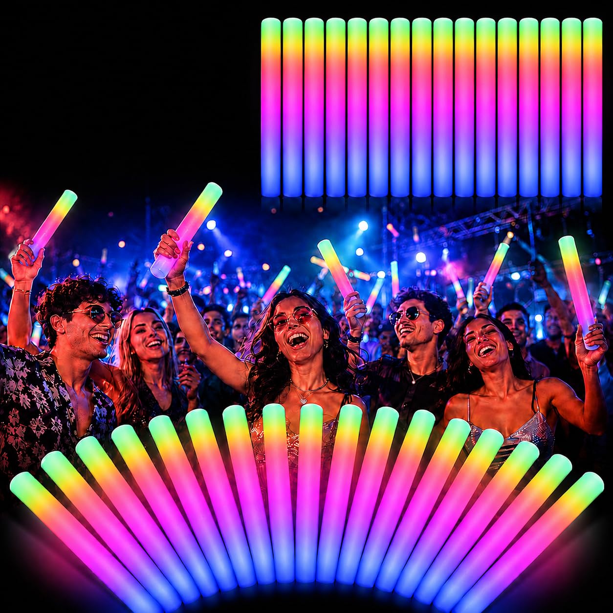 Iyxeo 18PCS LED Foam Light Sticks 3 Flashing Modes Glow Wands, Glow in the Dark Party Supplies