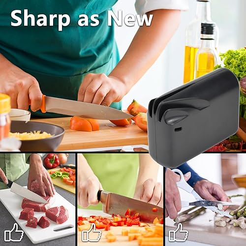 Miniatura 7 de TECKELE Afilador de cuchillos eléctrico para uso doméstico en cocina, afiladores de cuchillos portátiles para campamento, afilado rápido y pulido de