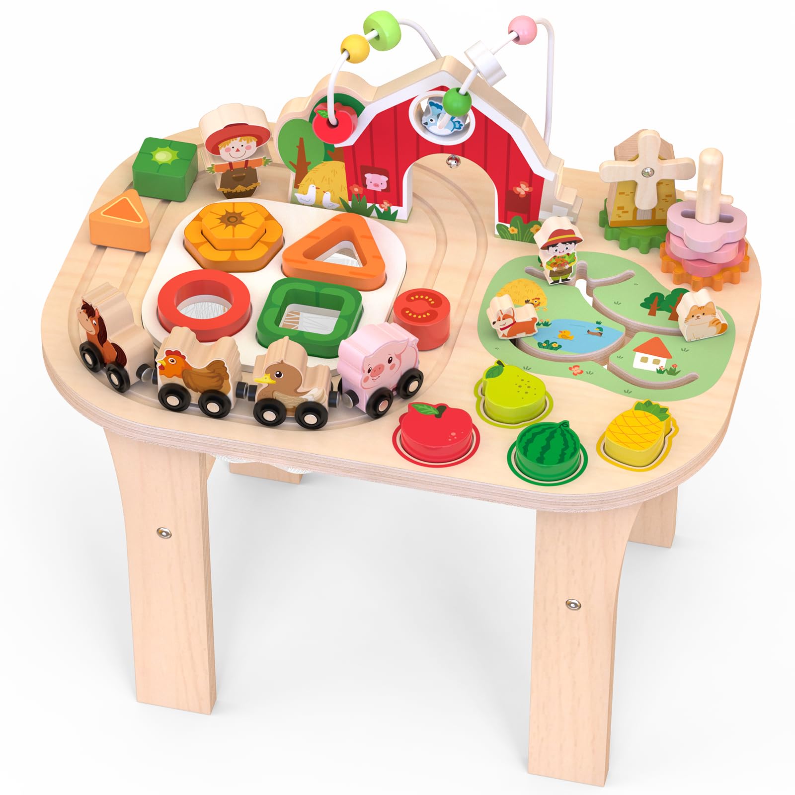 Weilim Table d'Activité Enfant Montessori Bois, Labyrinthe de Perles | Jouet Montessori qui développe coordination œil-main, motricité fine, reconnaissance des couleurs/formes et logique.