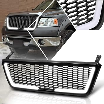 Honeycomb Mesh Front Bumper Grille Grill w/LED Light Compatible with 04-08 Ford F150,Black