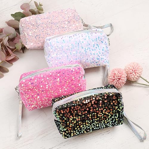Miniatura 5 de RIAH FASHION Bolsa organizadora de embrague, bolsa organizadora de viaje, cosméticos, artículos de tocador, joyería, lindo bolso de lentejuelas con