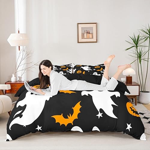 Miniatura 3 de Feelyou - Juego de funda para edredón, ultrasuave, para niños, niñas y adolescentes, tamaño individual, diseño para Haloween de fantasmas, galaxias