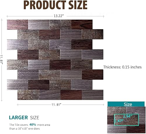 Miniatura 3 de YMMXGE - Azulejos autoadhesivos para salpicaduras de 5 hojas para decoración del hogar, adhesivo de aluminio 3D para pared, cocina, baño, chimenea,