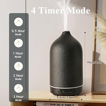 Diffuserlove Ceramic Essential Oil Diffuser Aromatherapy Diffusers for Home Bedroom Air Stone Diffuser Black Base
