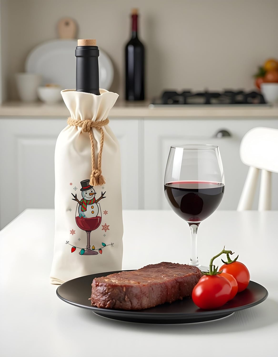 Jolitee Wine Bottle Gift Bag – Dancing Snowman in Wine Glass – Festive Reusable Holiday Host Gift