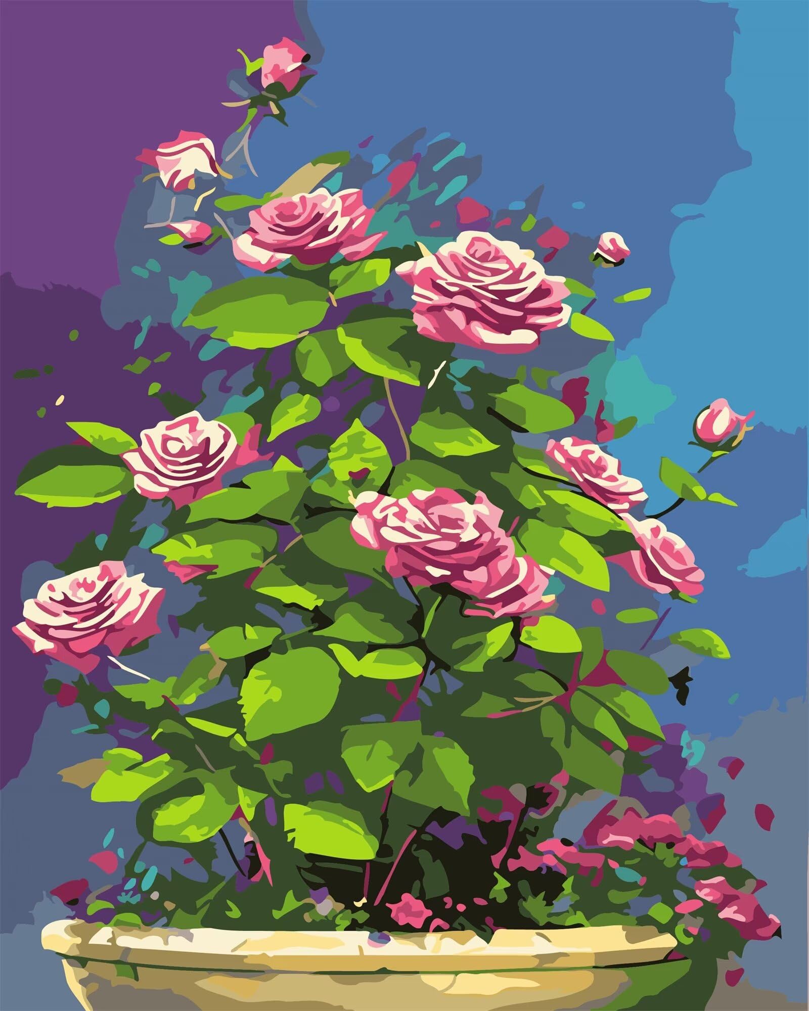Yoonqun Rosa Rosenpflanzen Malen Nach Zahlen,60x75cm Malen Nach Zahlen Erwachsene DIY inklusive Pinsel und Acrylfarben Handgemalt Ölgemälde Kit Startseite Wandkunst Dekoration mit Rahmen