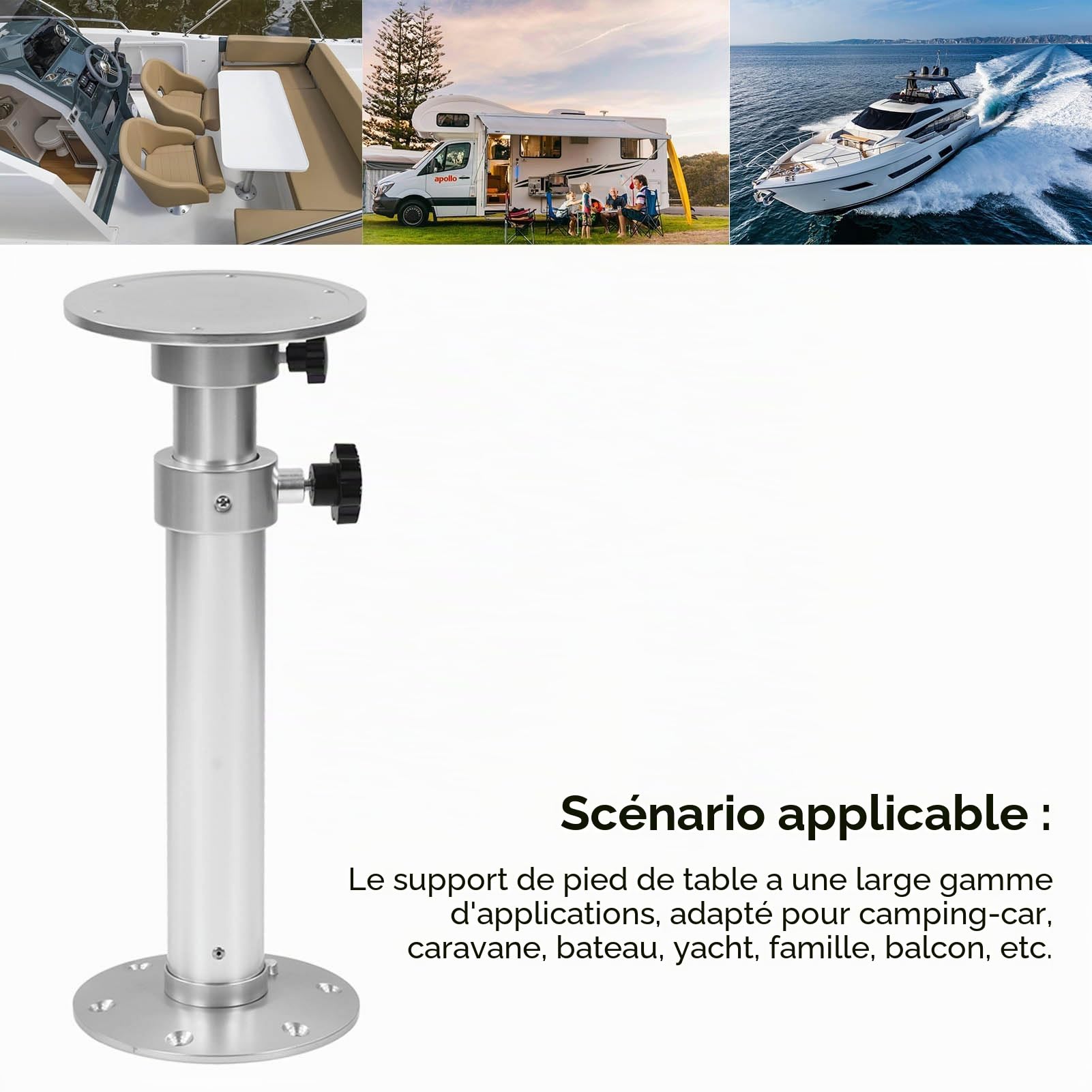 Pied de Siège de Bateau, Support de Piédestal de Table Réglable 445‑690mm Alliage D'aluminium de Rotation de 360° pour la Maison de Yacht de Bateau de RV