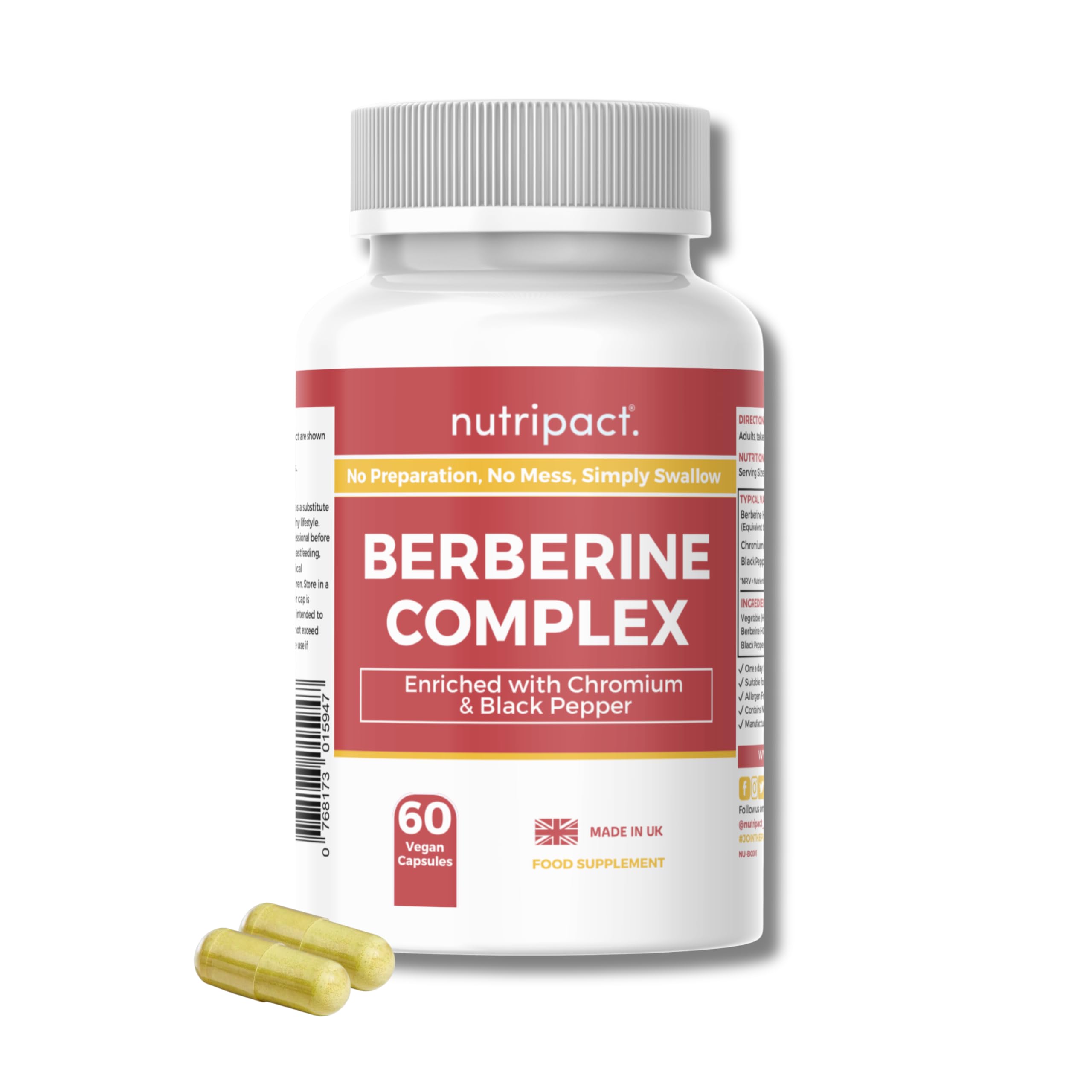 Nutripact Berberine Supplement Berberine Complex+ 60 Vegan Capsules Product Description