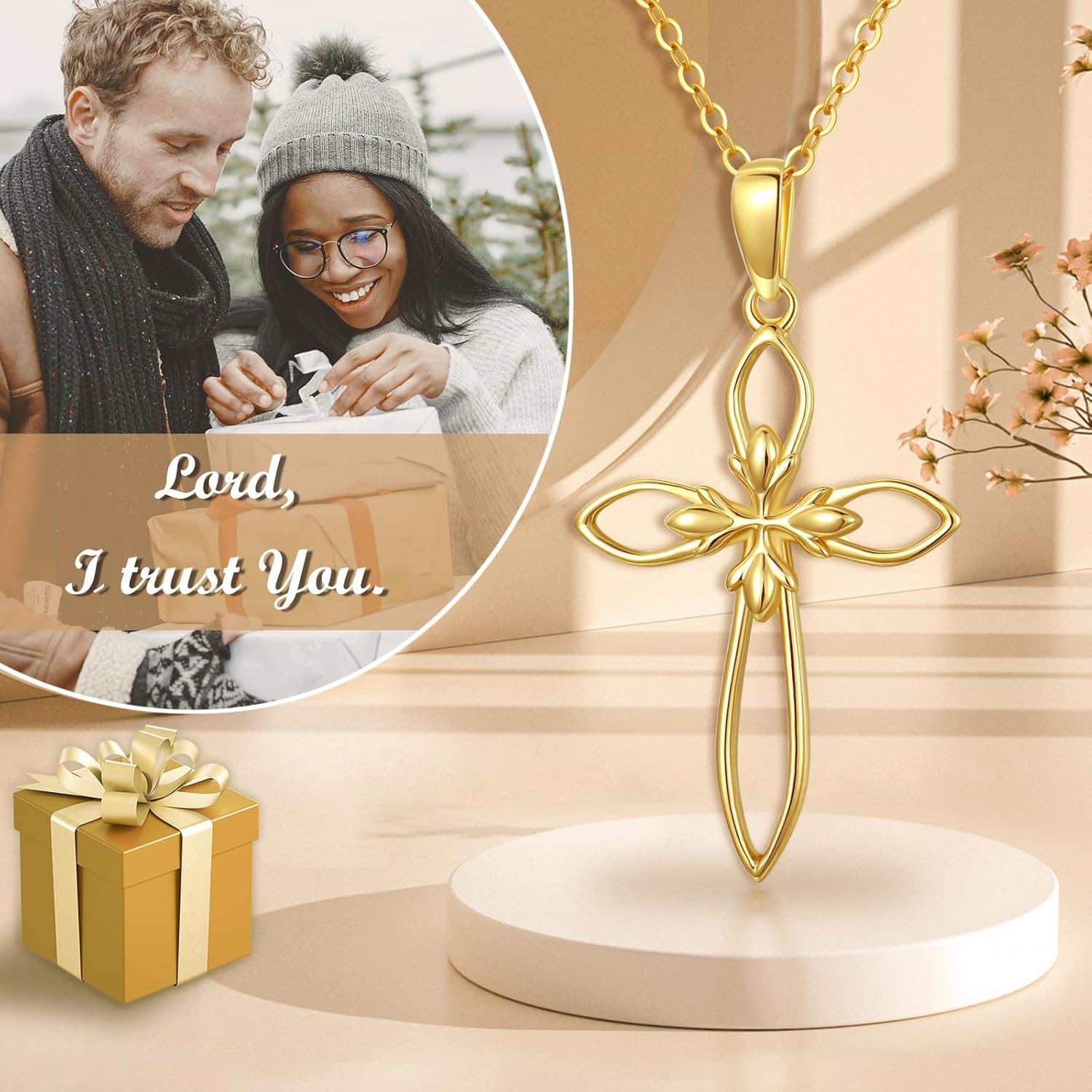 14K Solid Gold Cross Necklace for Women, Real Gold Crucifix Cross Pendant Baptism Confirmation Religious Jewelry Gifts for Her, Mom, Wife 18" - Image 6