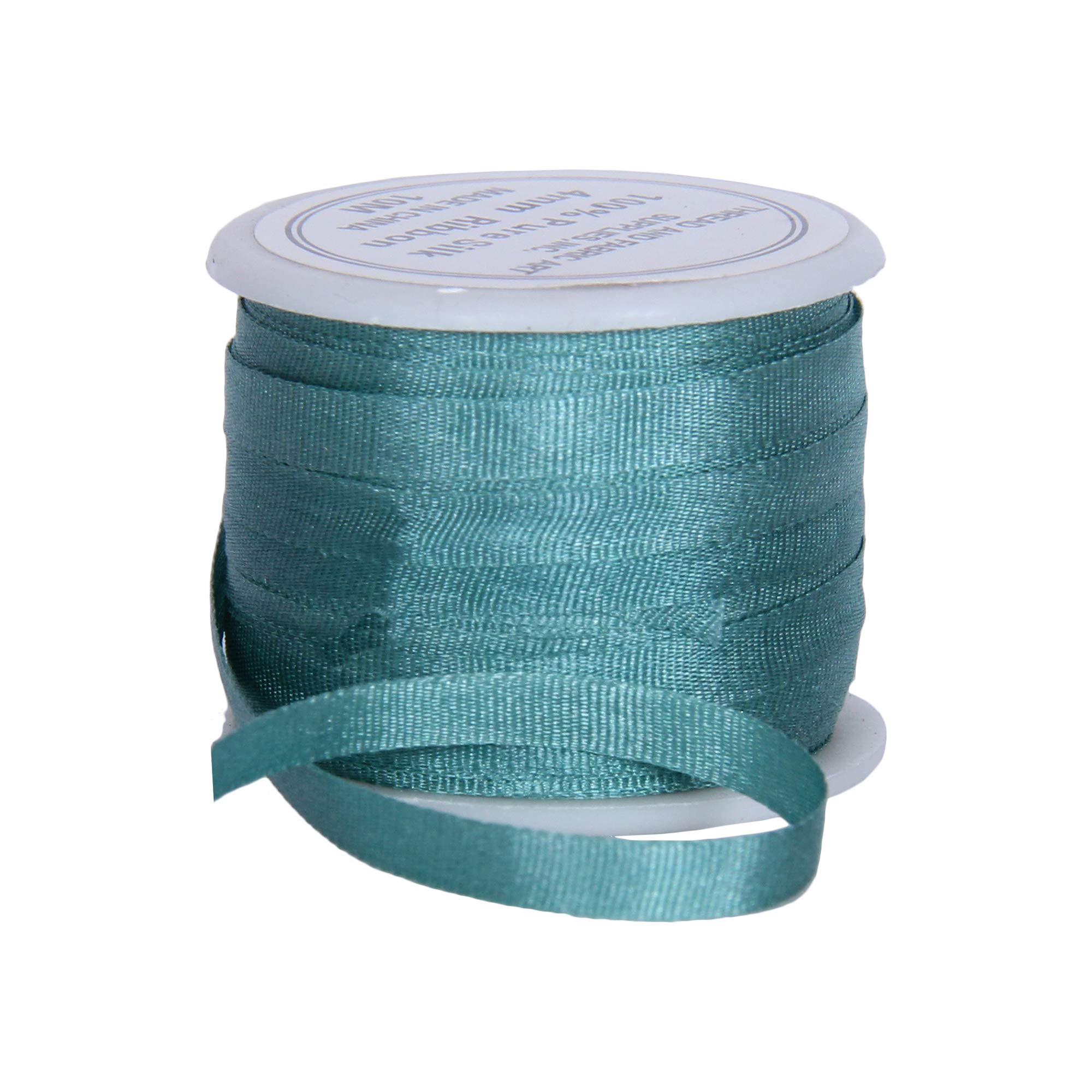 Threadart 100% Pure Silk Ribbon - 4mm Teal - No. 625-3 Sizes - 50 Colors โ image 1