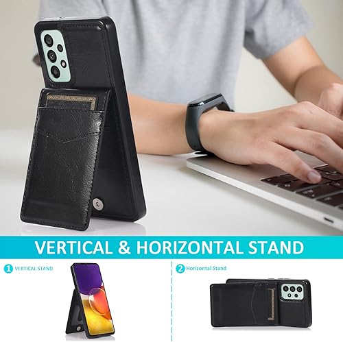 Miniatura 5 de ZZXX Funda tipo cartera para Samsung Galaxy A53 5G de doble capa de cuero premium con ranuras para tarjetas Kickstand Flip Case (negro 6.5 pulgadas)