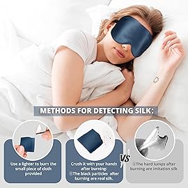 Silk Sleep Mask 100% 22 Momme Mulberry, Sleep Eye Mask for Women Men, Blackout Blindfold with Adjustable Strap, Side Sleeper Eye Cover, Soft Eyeshade Filled with Premium Mulberry Silk (Blue)