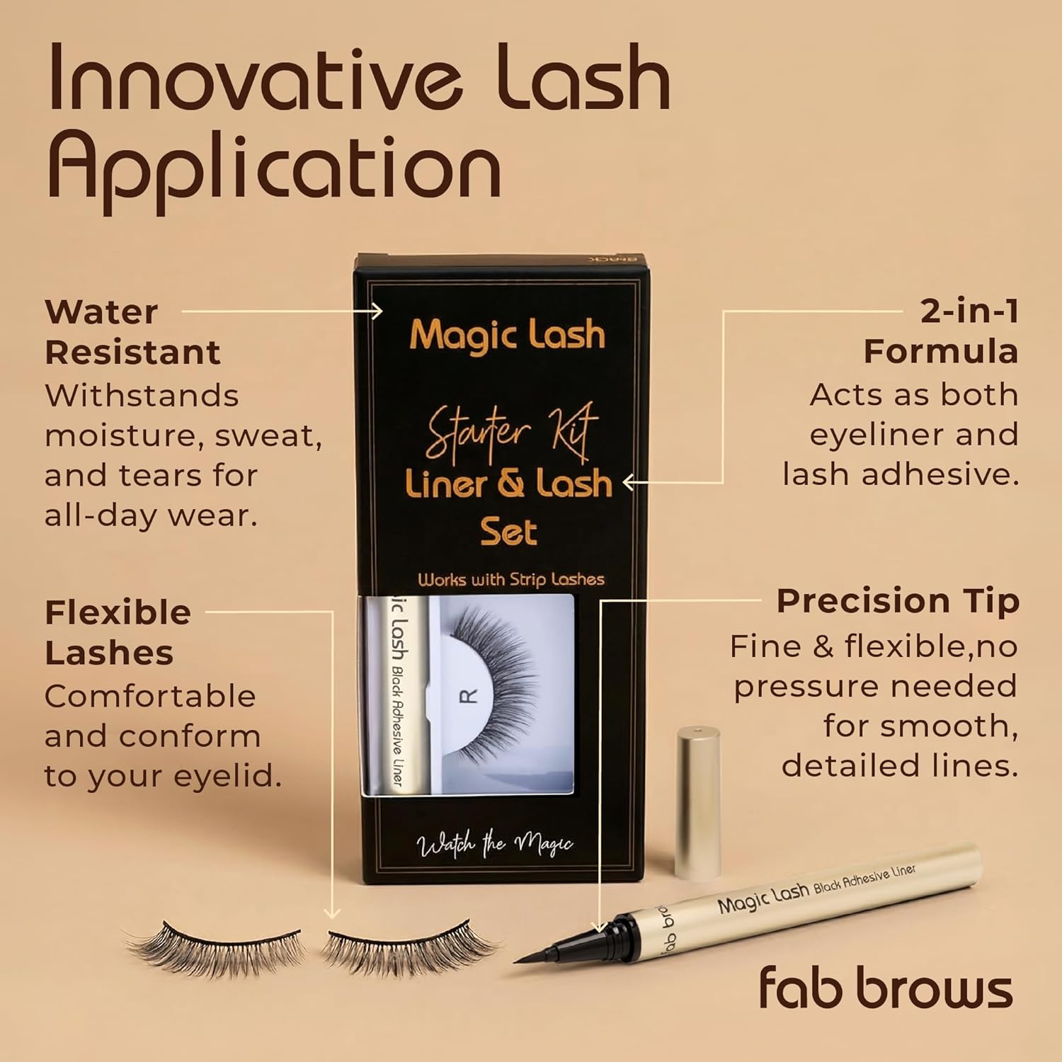 Fab Brows Magic Lash Kit | False Eyelashes & Magic Adhesive Eyeliner | Quick Dry, Easy to Use, All-Day Wear | Natural-Looking, Reusable Strip Lashes | Magnetic Eyelashes Alternative | Glueless Lashes